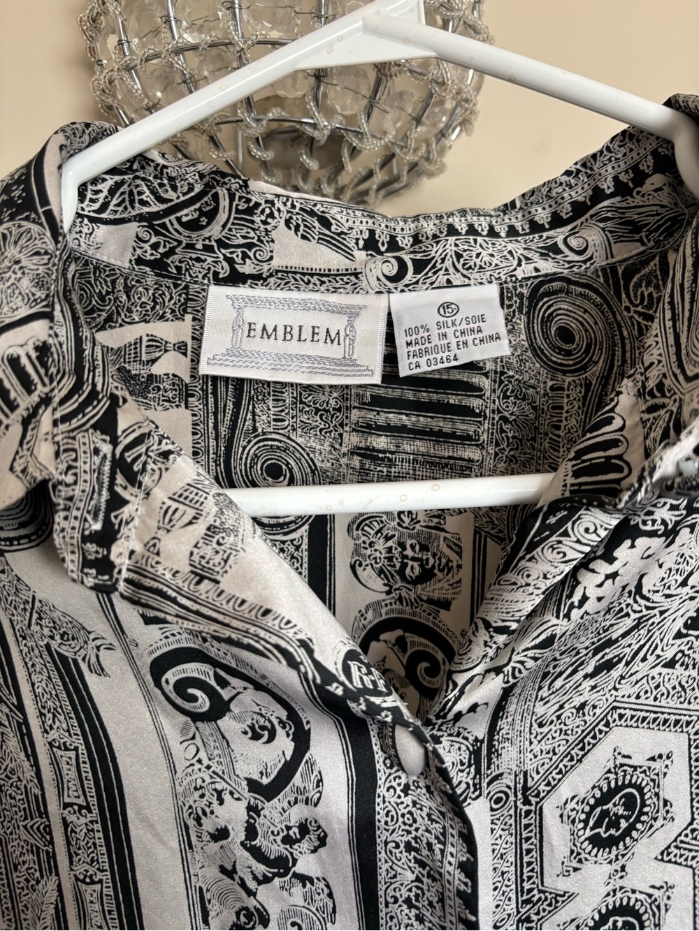 Emblem Women's Black & White Silk Button-Down Shirt - Picture 3 of 3